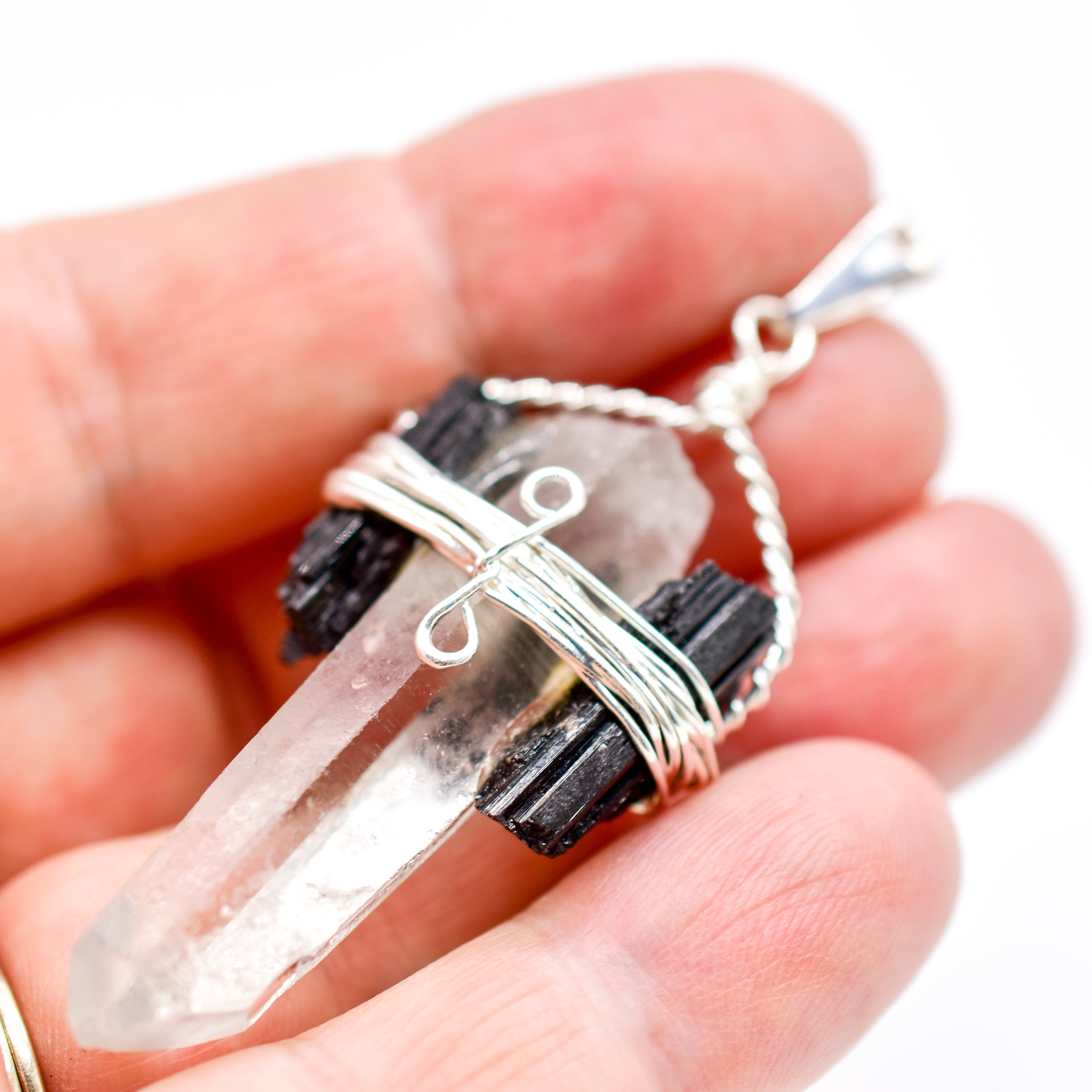 NEW Wire Wrapped Quartz Point with Black Tourmaline