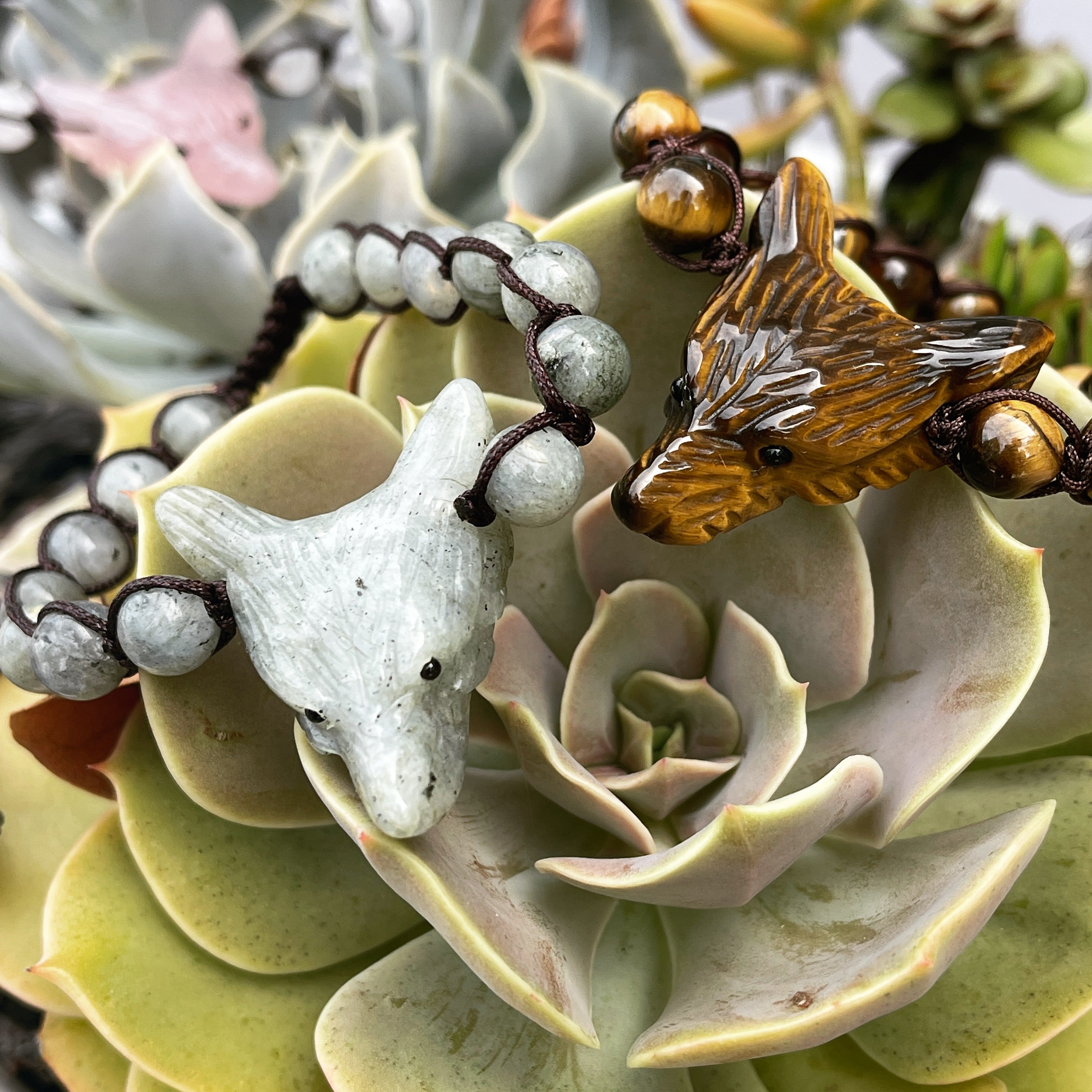 Wolf Spirit Animal Gemstone woven bracelet