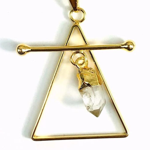 Black Tourmaline and Quartz with 14K gold plated or Silver Metal Pendant Necklace