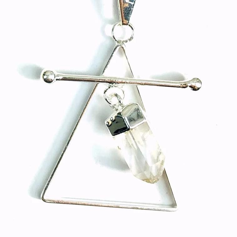 Black Tourmaline and Quartz with 14K gold plated or Silver Metal Pendant Necklace