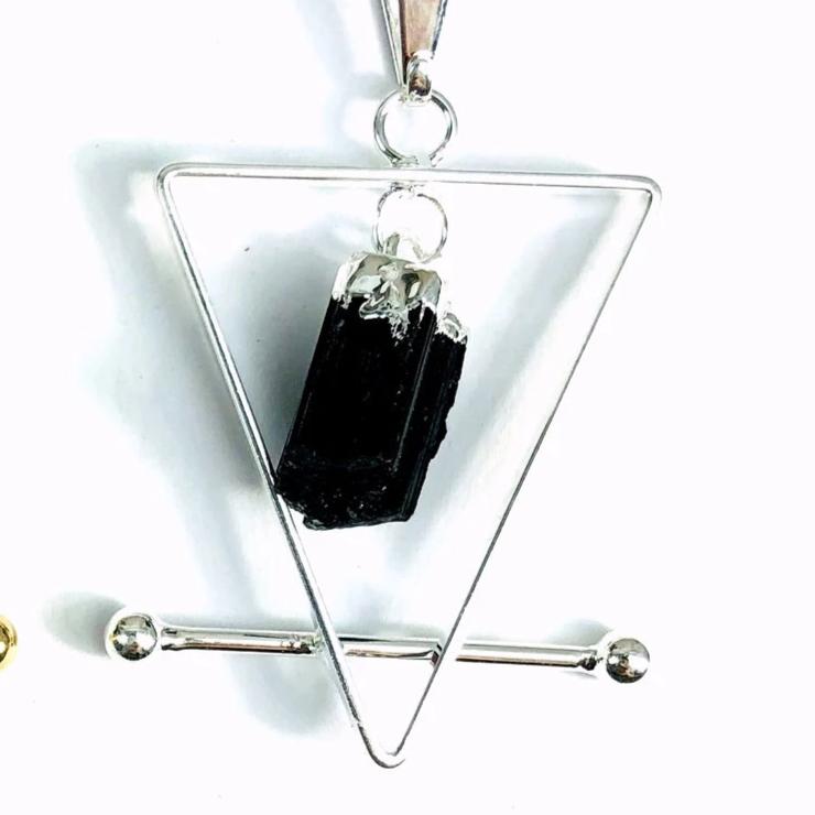 Black Tourmaline and Quartz with 14K gold plated or Silver Metal Pendant Necklace